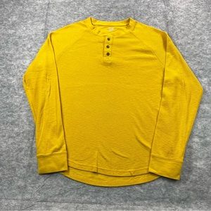 True Craft Mens Yellow Long Sleeve 3 Button Waffle Henley Pullover‎ Shirt SZ LG